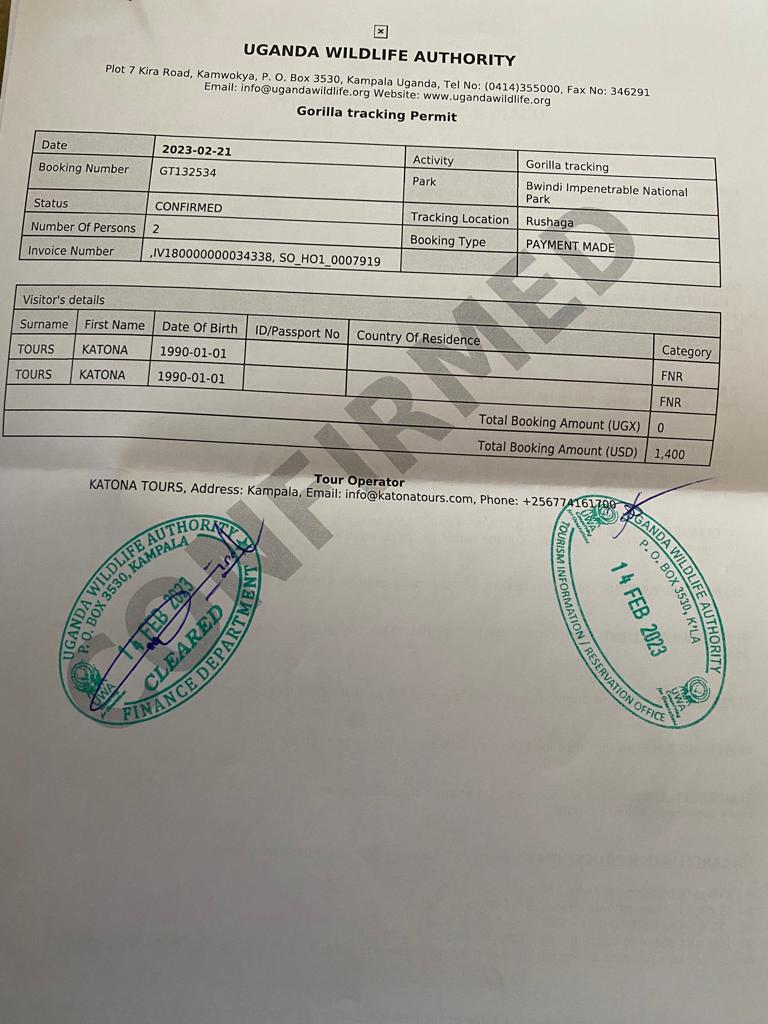 gorilla permit bookings